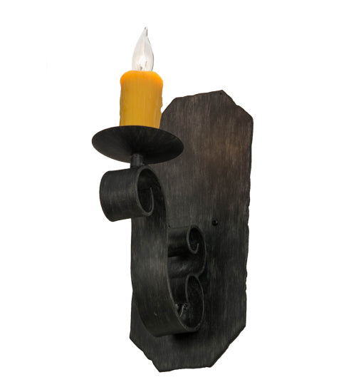 Meyda Lighting Renzo 155248 7" Antique Iron Gate Wall Sconce With Amber Faux Candlelight
