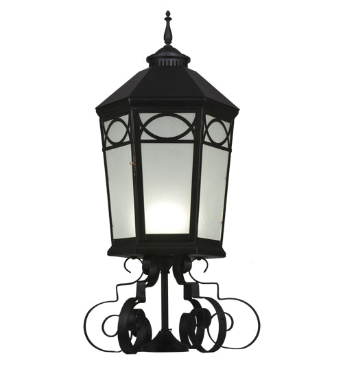 Meyda Lighting Restored 16" Black Taft Lantern Post Light With Frosted Seeded Shade Glass
