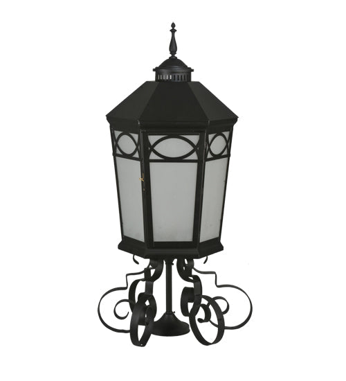 Meyda Lighting Restored 16" Black Taft Lantern Post Light With Frosted Seeded Shade Glass
