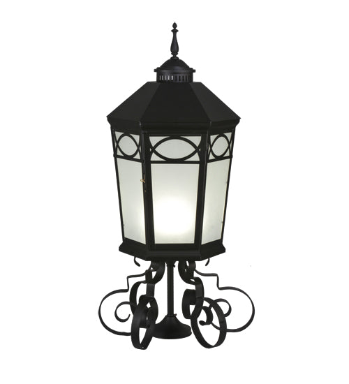 Meyda Lighting Restored 16" Black Taft Lantern Post Light With Frosted Seeded Shade Glass