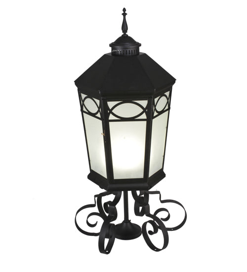 Meyda Lighting Restored 16" Black Taft Lantern Post Light With Frosted Seeded Shade Glass