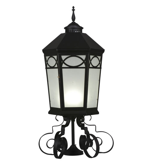 Meyda Lighting Restored 16" Black Taft Lantern Post Light With Frosted Seeded Shade Glass
