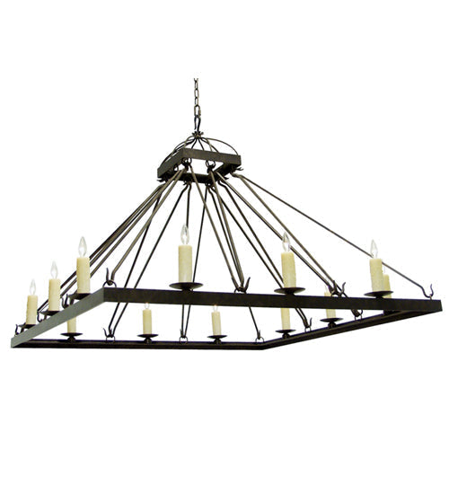 Meyda Lighting Retreat 60" Square 12-Light Gilded Tobacco Chandelier With Ivory Faux Candlelight