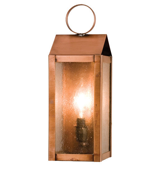 Meyda Lighting Revere 4" Antique Copper Lantern Wall Sconce With Clear Seeded Shade Glass