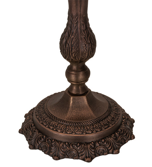 Meyda Lighting Reverse Painted 11" Mahogany Bronze Accent Table Lamp With Beige Painted Roses Fabric Shade and Fringe