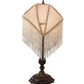 Meyda Lighting Reverse Painted 11" Mahogany Bronze Accent Table Lamp With Beige Painted Roses Fabric Shade and Fringe