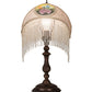 Meyda Lighting Reverse Painted 11" Mahogany Bronze Accent Table Lamp With Beige Painted Roses Fabric Shade and Fringe