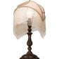 Meyda Lighting Reverse Painted 11" Mahogany Bronze Accent Table Lamp With Beige Painted Roses Fabric Shade and Fringe
