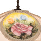 Meyda Lighting Reverse Painted 11" Mahogany Bronze Accent Table Lamp With Beige Painted Roses Fabric Shade and Fringe