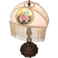Meyda Lighting Reverse Painted 11" Mahogany Bronze Accent Table Lamp With Beige Painted Roses Fabric Shade and Fringe