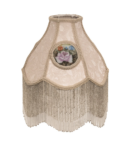 Meyda Lighting Reverse Painted 12"W x 15"H Ivory Roses Fabric Fridge and Parchment Shade