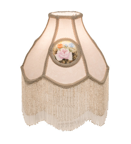Meyda Lighting Reverse Painted 12"W x 15"H Ivory Roses Fabric Fridge and Parchment Shade