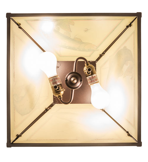 Meyda Lighting Reverse Painted 16" 2-Light Mahogany Bronze Pendant Light With Multi-Colored Trout Shade Glass