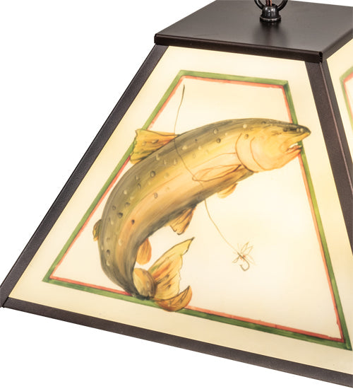 Meyda Lighting Reverse Painted 16" 2-Light Mahogany Bronze Pendant Light With Multi-Colored Trout Shade Glass