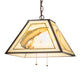 Meyda Lighting Reverse Painted 16" 2-Light Mahogany Bronze Pendant Light With Multi-Colored Trout Shade Glass