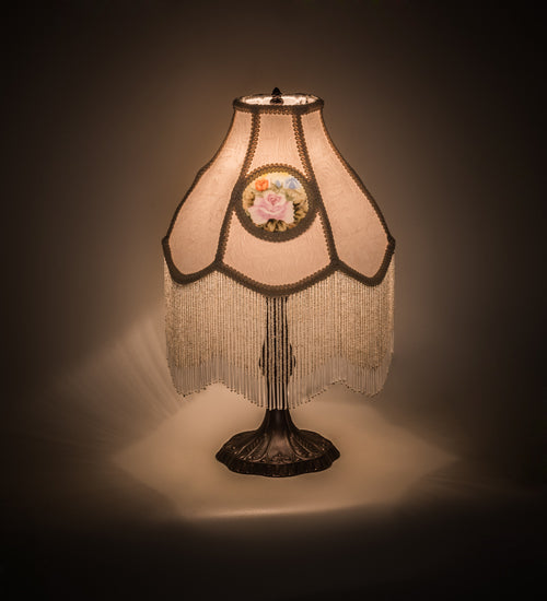 Meyda Lighting Reverse Painted 20" 4-Light Antique Table Lamp With Ivory Fabric Shade