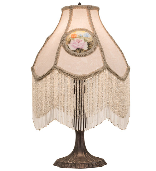 Meyda Lighting Reverse Painted 20" 4-Light Antique Table Lamp With Ivory Fabric Shade