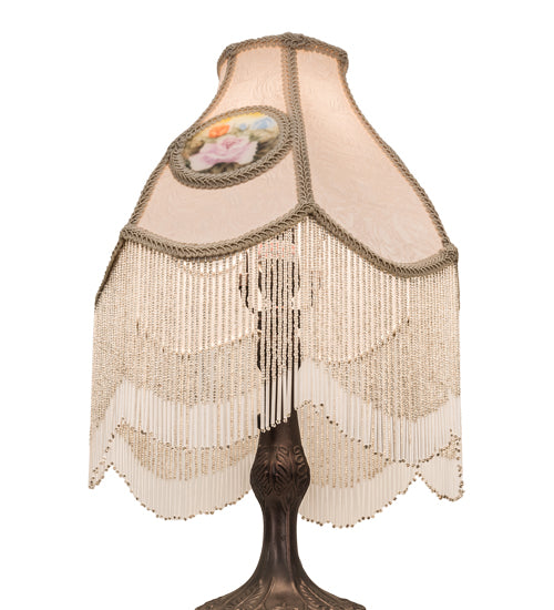 Meyda Lighting Reverse Painted 20" 4-Light Antique Table Lamp With Ivory Fabric Shade