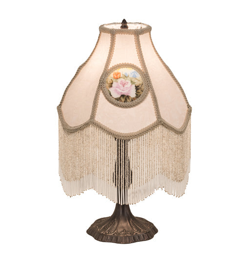Meyda Lighting Reverse Painted 20" 4-Light Antique Table Lamp With Ivory Fabric Shade