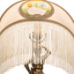 Meyda Lighting Reverse Painted 20" Mahogany Bronze Accent Table Lamp With Beige Painted Roses Fabric Shade and Fringe