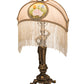 Meyda Lighting Reverse Painted 20" Mahogany Bronze Accent Table Lamp With Beige Painted Roses Fabric Shade and Fringe