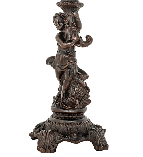 Meyda Lighting Reverse Painted 23" Mahogany Bronze Roses Fabric Table Lamp With Ivory Fringe Shade