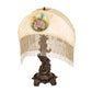 Meyda Lighting Reverse Painted 23" Mahogany Bronze Roses Fabric Table Lamp With Ivory Fringe Shade