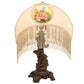 Meyda Lighting Reverse Painted 23" Mahogany Bronze Roses Fabric Table Lamp With Ivory Fringe Shade