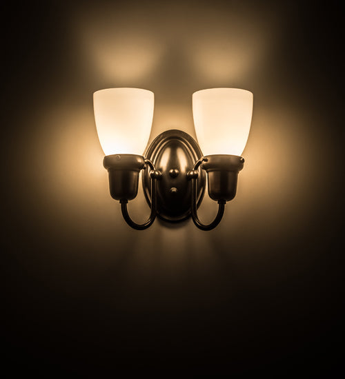 Meyda Lighting Revival 10" 2-Light Craftsman Brown Goblet Wall Sconce With White Opal Shade Glass