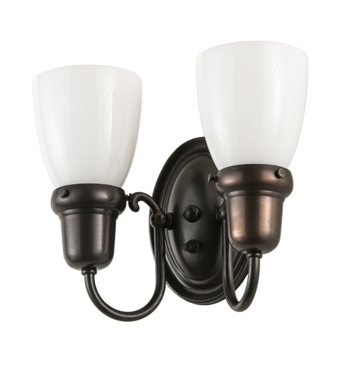 Meyda Lighting Revival 10" 2-Light Craftsman Brown Goblet Wall Sconce With White Opal Shade Glass