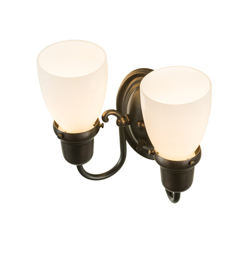 Meyda Lighting Revival 10" 2-Light Craftsman Brown Goblet Wall Sconce With White Opal Shade Glass