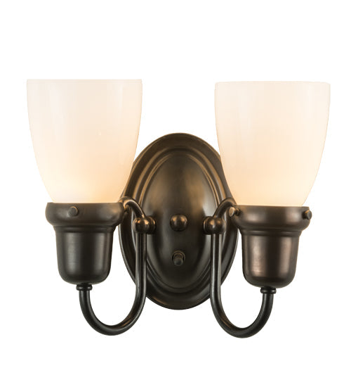 Meyda Lighting Revival 10" 2-Light Craftsman Brown Goblet Wall Sconce With White Opal Shade Glass