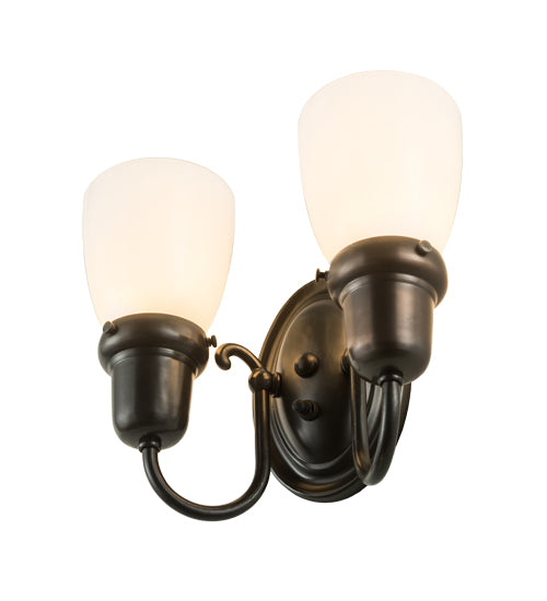 Meyda Lighting Revival 10" 2-Light Craftsman Brown Goblet Wall Sconce With White Opal Shade Glass