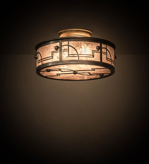 Meyda Lighting Revival 12" 2-Light Nickel Powder Coat Deco Flush Mount Light With Silver Mica Shade Glass