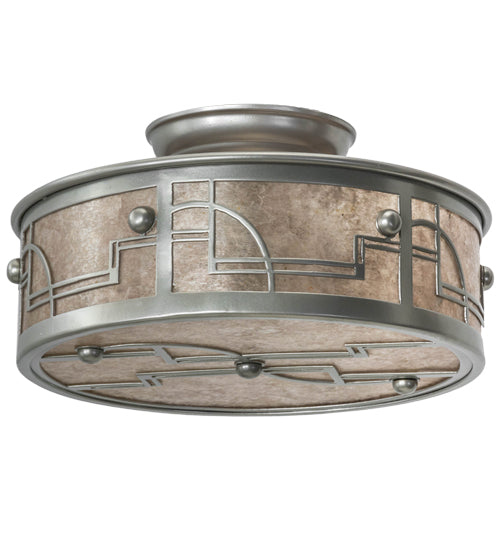 Meyda Lighting Revival 12" 2-Light Nickel Powder Coat Deco Flush Mount Light With Silver Mica Shade Glass