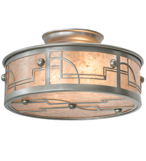 Meyda Lighting Revival 12" 2-Light Nickel Powder Coat Deco Flush Mount Light With Silver Mica Shade Glass