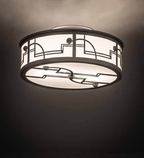 Meyda Lighting Revival 12" 2-Light Raw Steel Deco Flush Mount Light With White Statuario Idalight Shade Glass