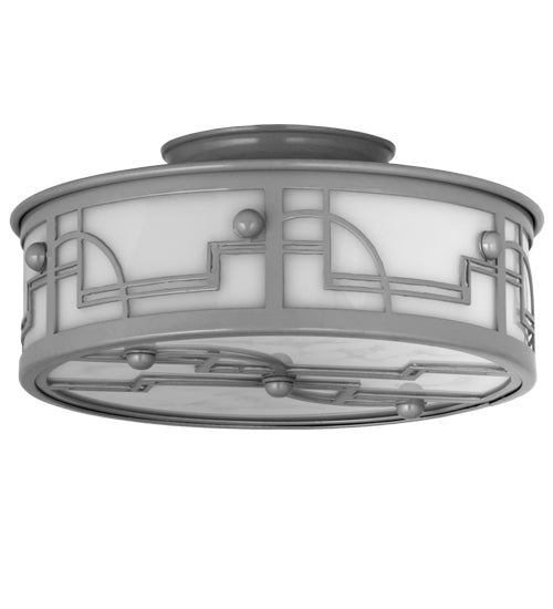 Meyda Lighting Revival 12" 2-Light Raw Steel Deco Flush Mount Light With White Statuario Idalight Shade Glass