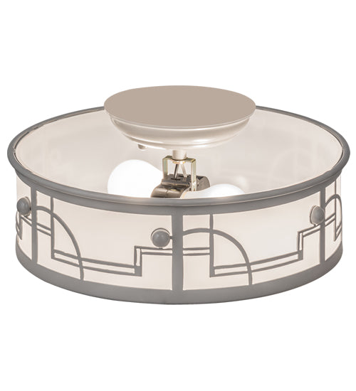 Meyda Lighting Revival 12" 2-Light Raw Steel Deco Flush Mount Light With White Statuario Idalight Shade Glass
