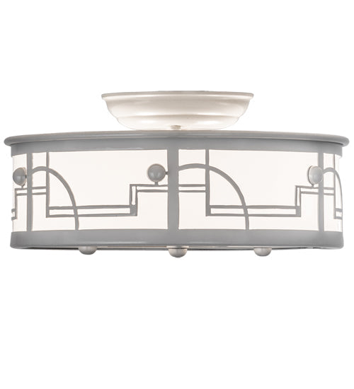 Meyda Lighting Revival 12" 2-Light Raw Steel Deco Flush Mount Light With White Statuario Idalight Shade Glass