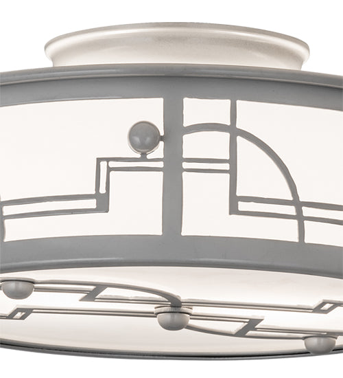 Meyda Lighting Revival 12" 2-Light Raw Steel Deco Flush Mount Light With White Statuario Idalight Shade Glass