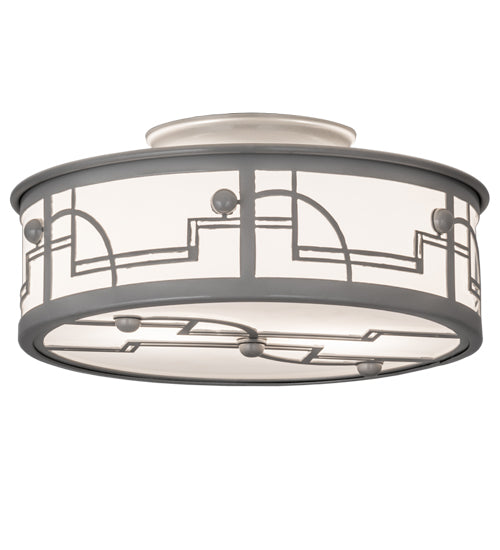 Meyda Lighting Revival 12" 2-Light Raw Steel Deco Flush Mount Light With White Statuario Idalight Shade Glass