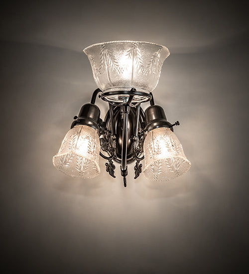 Meyda Lighting Revival 12" 3-Light Craftsman Brown Gas & Electric Wall Sconce With Textured Clear Shade Glass
