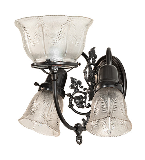 Meyda Lighting Revival 12" 3-Light Craftsman Brown Gas & Electric Wall Sconce With Textured Clear Shade Glass