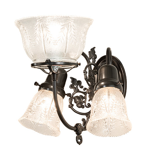 Meyda Lighting Revival 12" 3-Light Craftsman Brown Gas & Electric Wall Sconce With Textured Clear Shade Glass