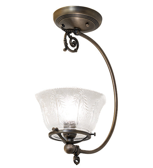 Meyda Lighting Revival 12" Antique Brass Auburn Wheat Gas Reproduction Semi-flush Mount Light With Clear Shade Glass