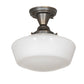 Meyda Lighting Revival 12" Antique Brass Schoolhouse Flush Mount Light With White Opal Traditional Globe Shade Glass
