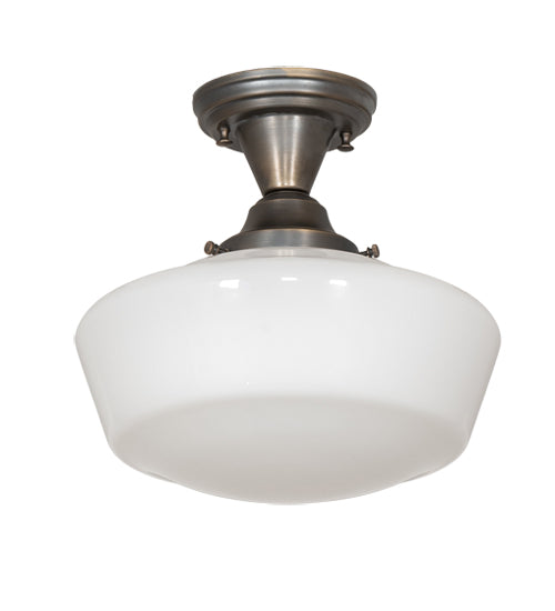 Meyda Lighting Revival 12" Antique Brass Schoolhouse Flush Mount Light With White Opal Traditional Globe Shade Glass