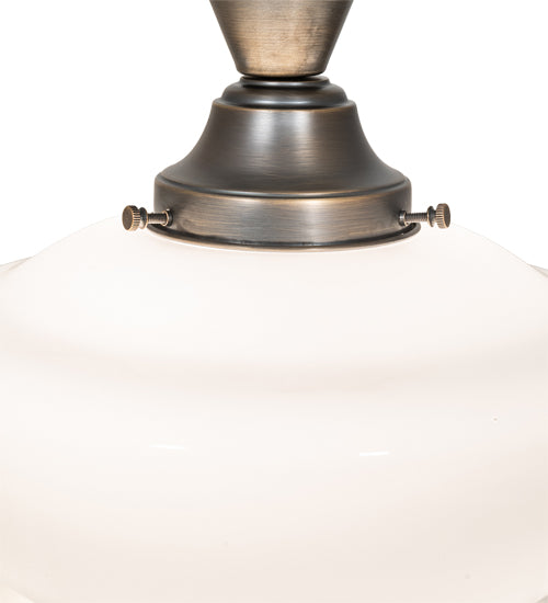 Meyda Lighting Revival 12" Antique Brass Schoolhouse Flush Mount Light With White Opal Traditional Globe Shade Glass