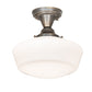Meyda Lighting Revival 12" Antique Brass Schoolhouse Flush Mount Light With White Opal Traditional Globe Shade Glass